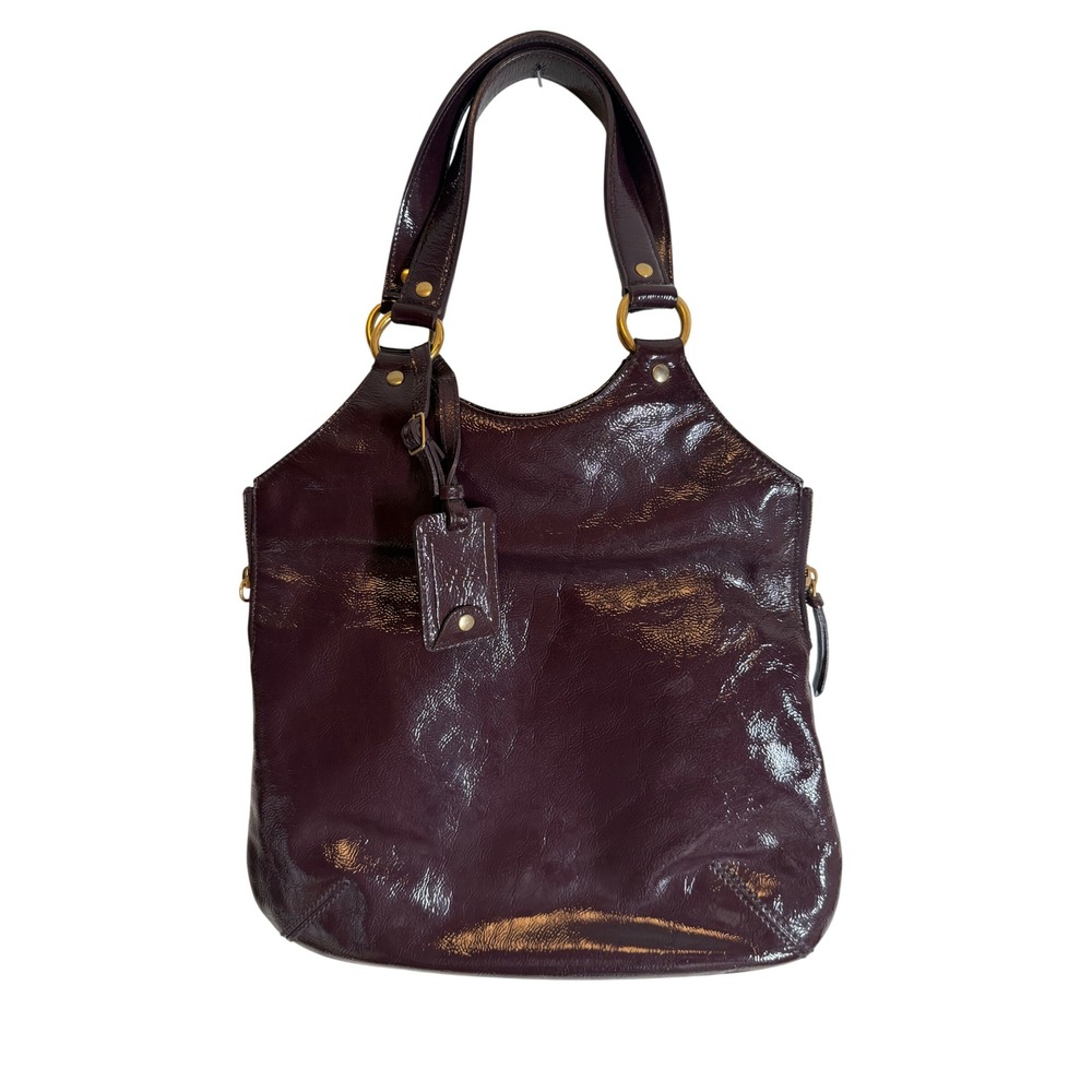 Yves Saint Laurent Tribute Tote Bag Burgundy Patent Leather 177739 Gold Hardware
